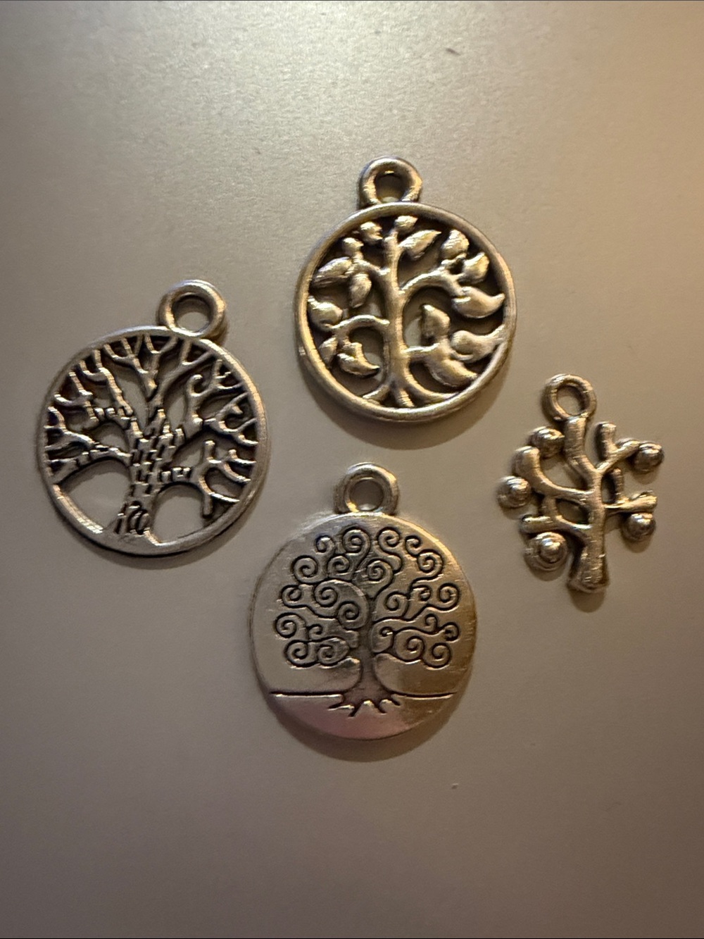 Four(4) Silver Tree of Life Charm Pendants